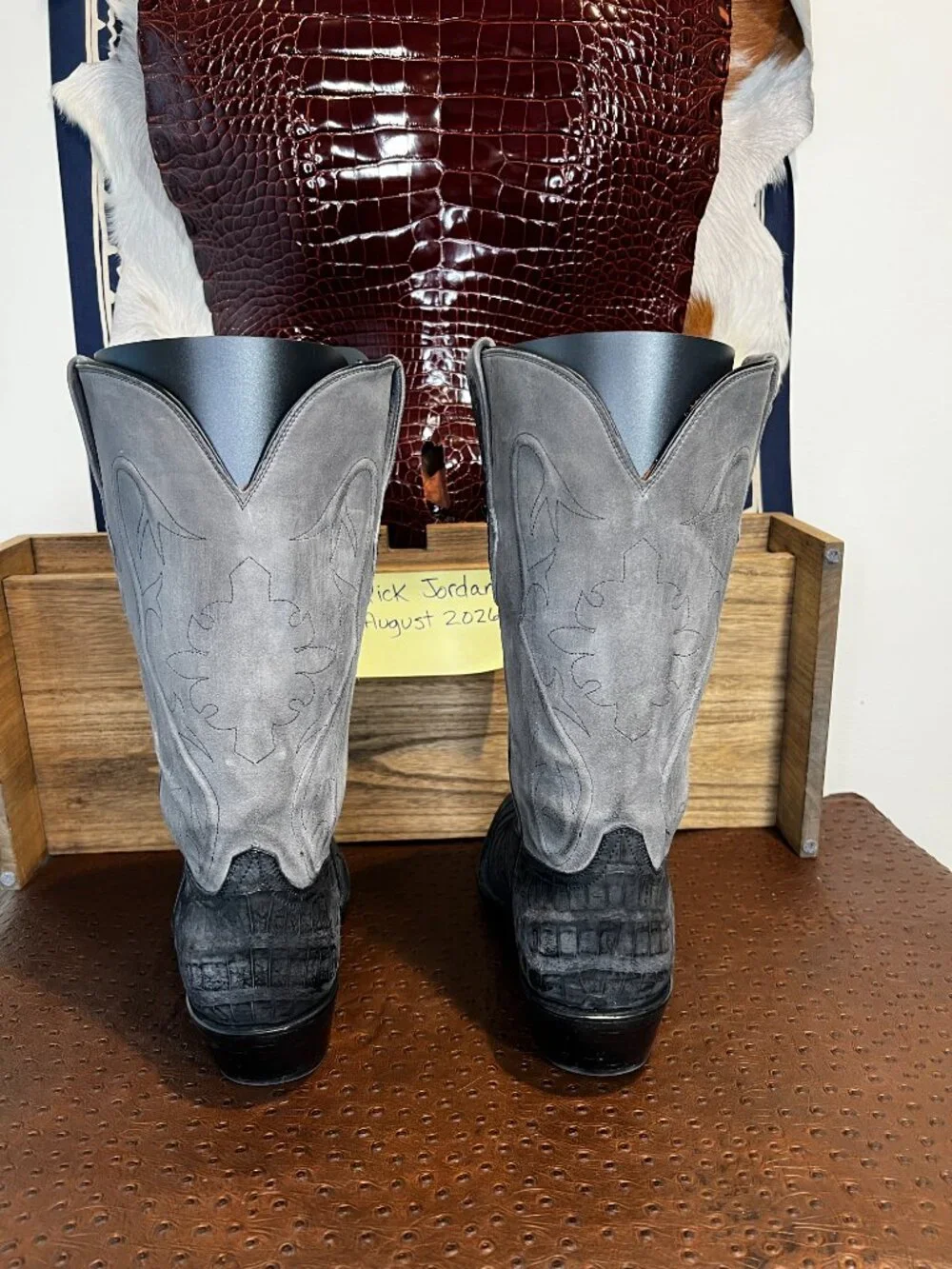 Black Jack Grey Sueded Caiman Belly Cowboy Boots in Men's Size 11D